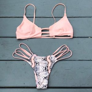 Pale Pink Bikini With Snake Skin Bottoms